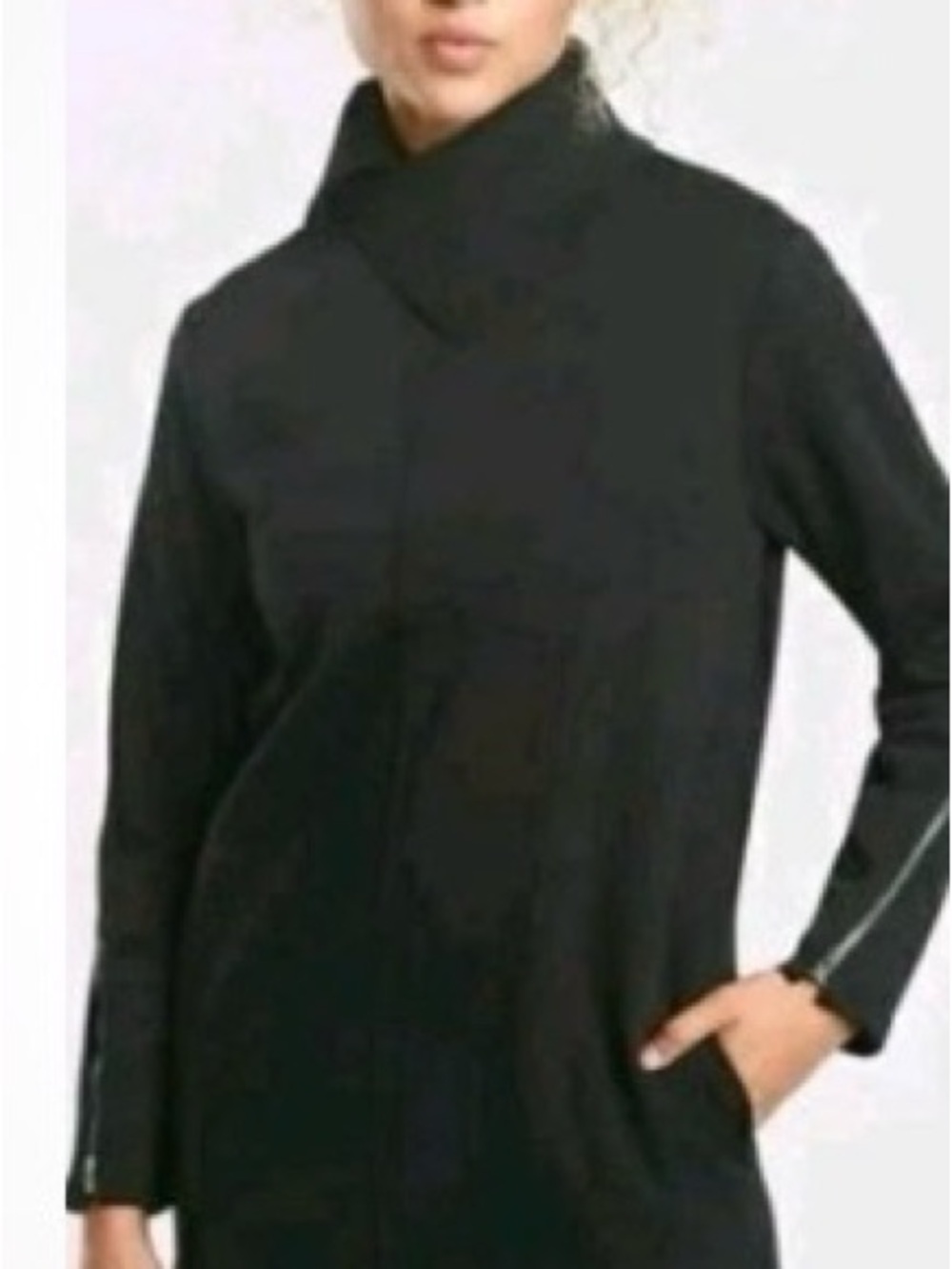 Athleta Black Long-Sleeve Midi Dress with Funnel Neck - Picture 1 of 8